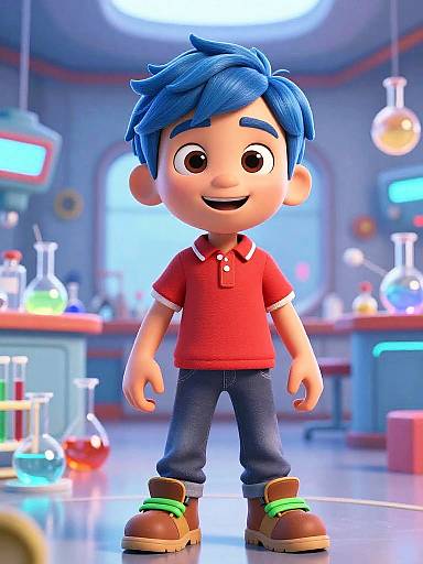 3D Cartoon Dragon with Boy in Sci-Fi Lab