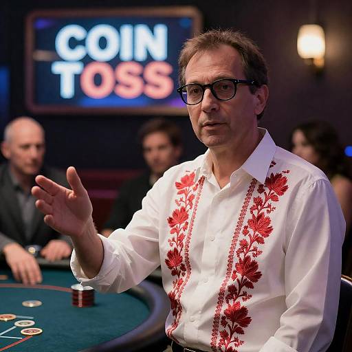 Middle-Aged Man in Casino Gesture