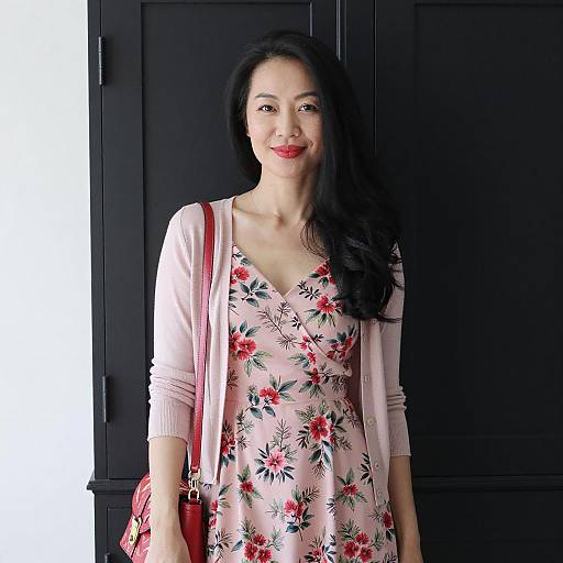 Confident Asian Woman in Floral Dress