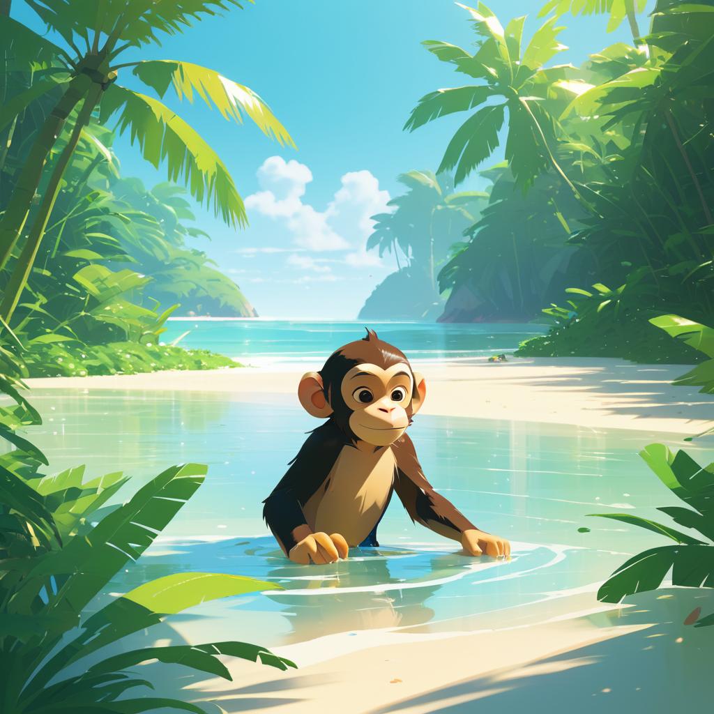 Playful Monkey's Sunny Beach Bath Time