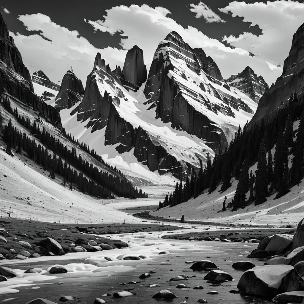 Majestic Monochrome Glacial Valley Scene