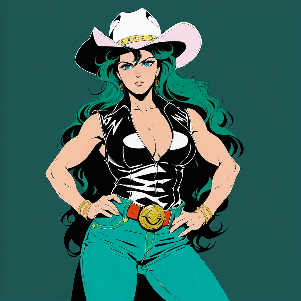 Retro Cowgirl Outlaw in Dark Studio