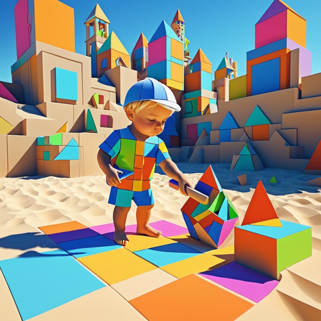 3D Cartoon Cubism Sandcastle Adventure