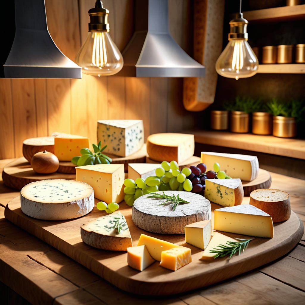 Artisan Cheeses in Cozy Kitchen Setting