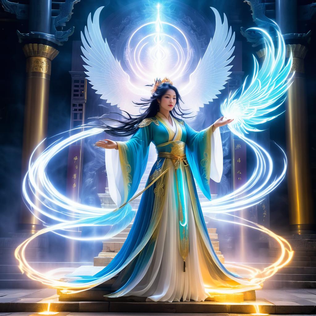 Celestial Sorceress Summoning a Phoenix