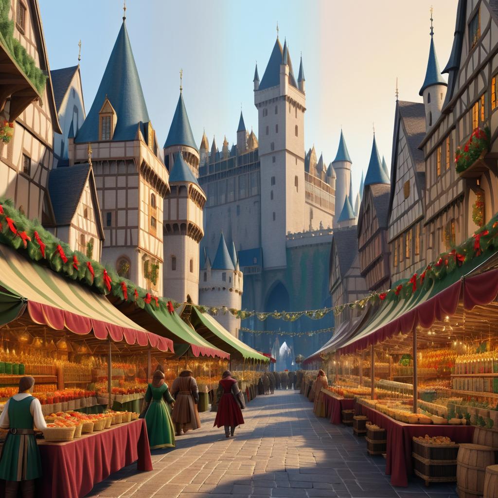 Majestic Medieval Castle Over a Festive Market