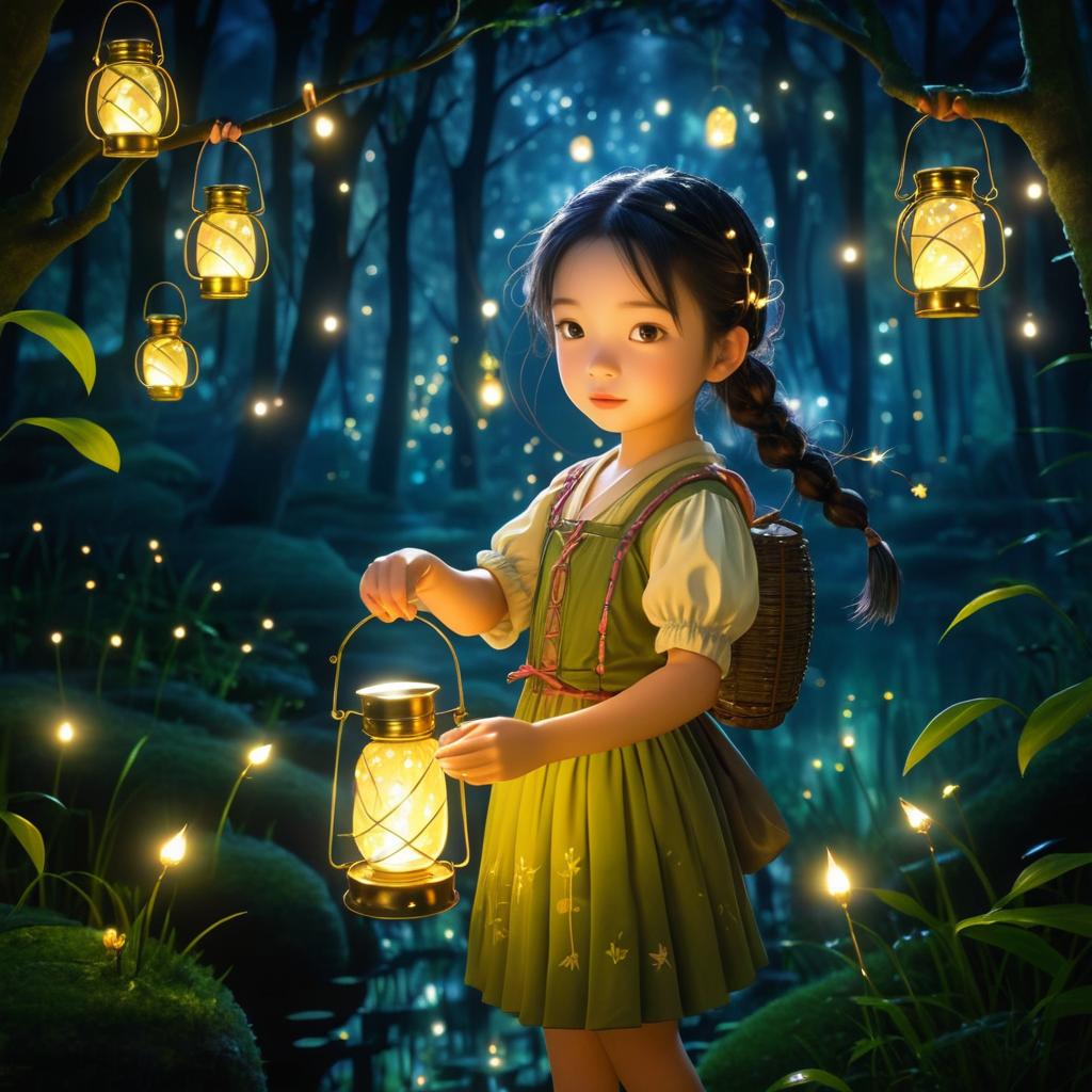 Brave Girl in Enchanted Firefly Glade