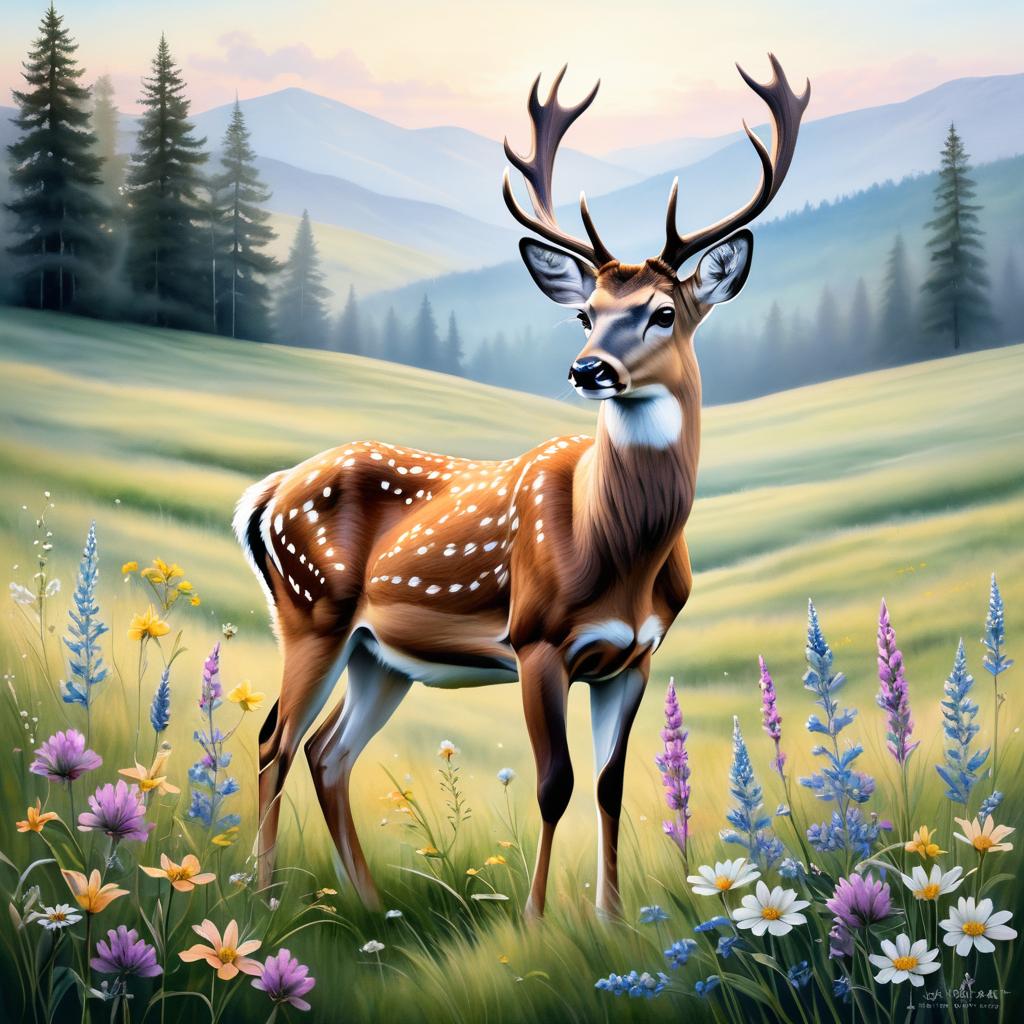 Graceful Deer in Tranquil Meadow Illustration