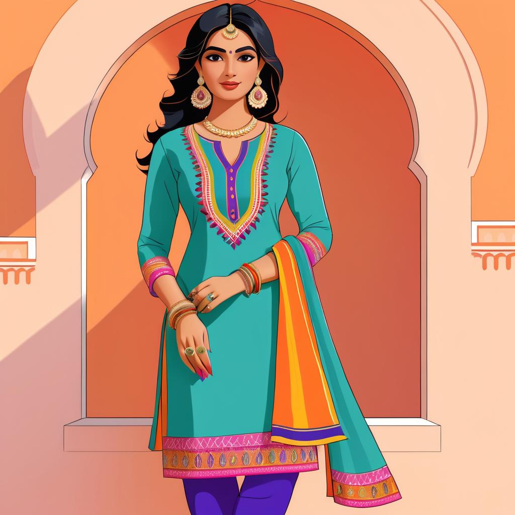 Stylish Indian Woman Cartoon Illustration