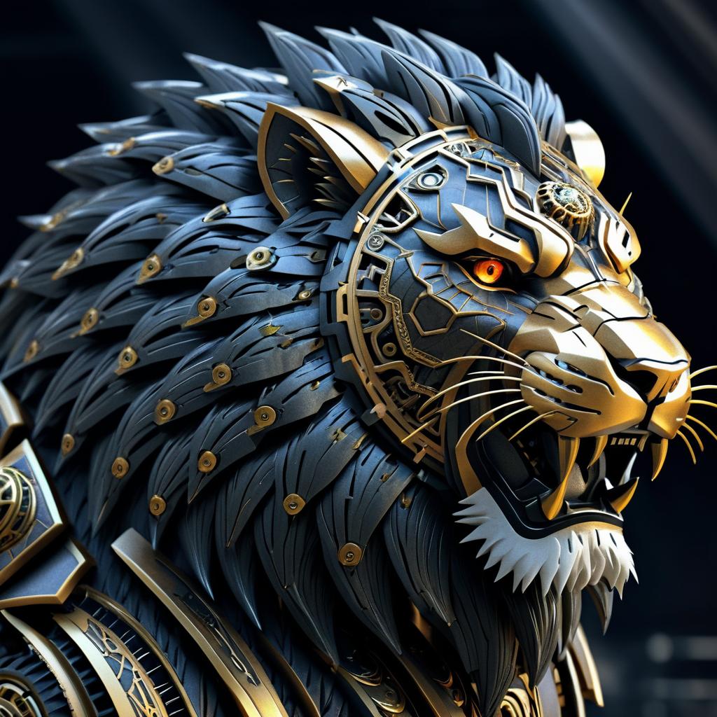 Mechanical Lion Concept Art with Lightning Eye