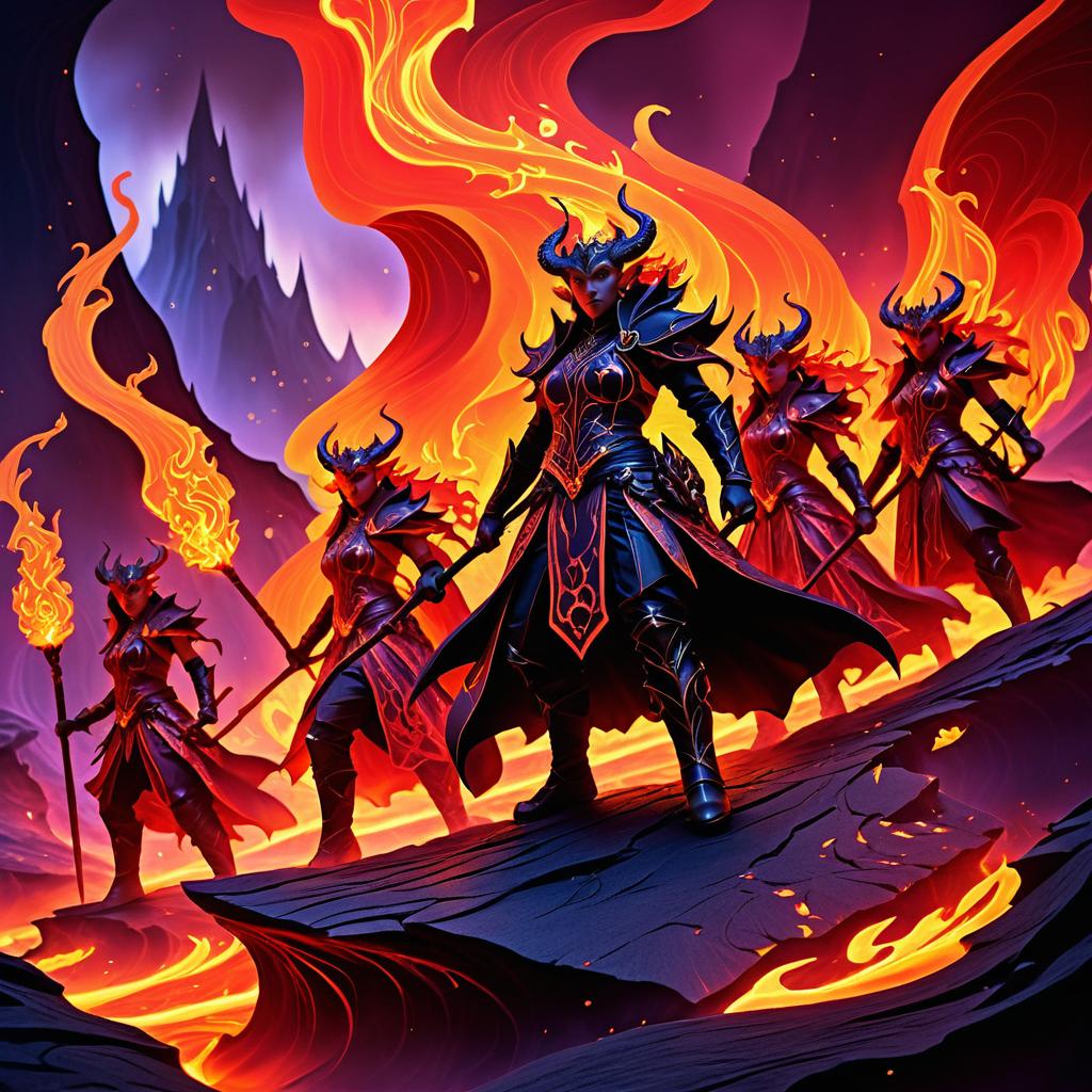 Epic Tiefling Sorcerers in Lava Landscape