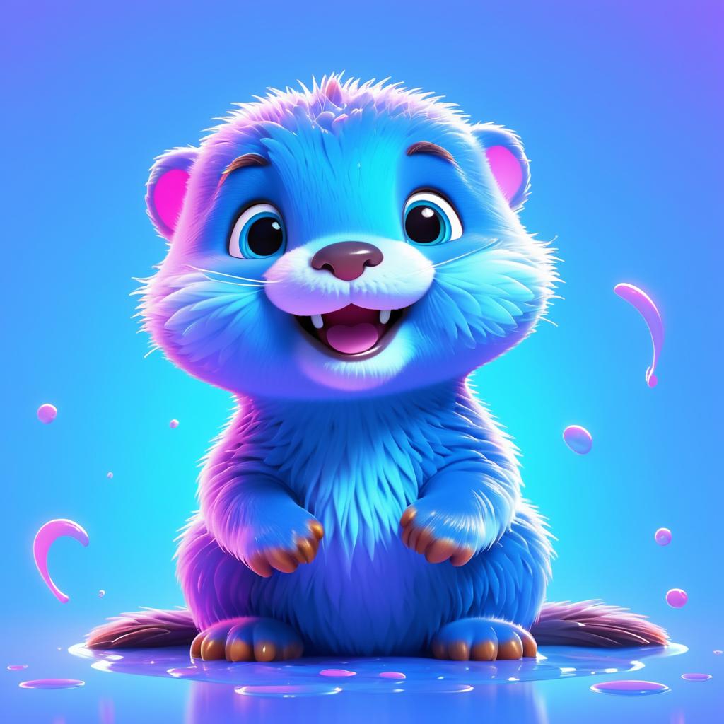 Happy Furry Baby Otter in Pixar Style