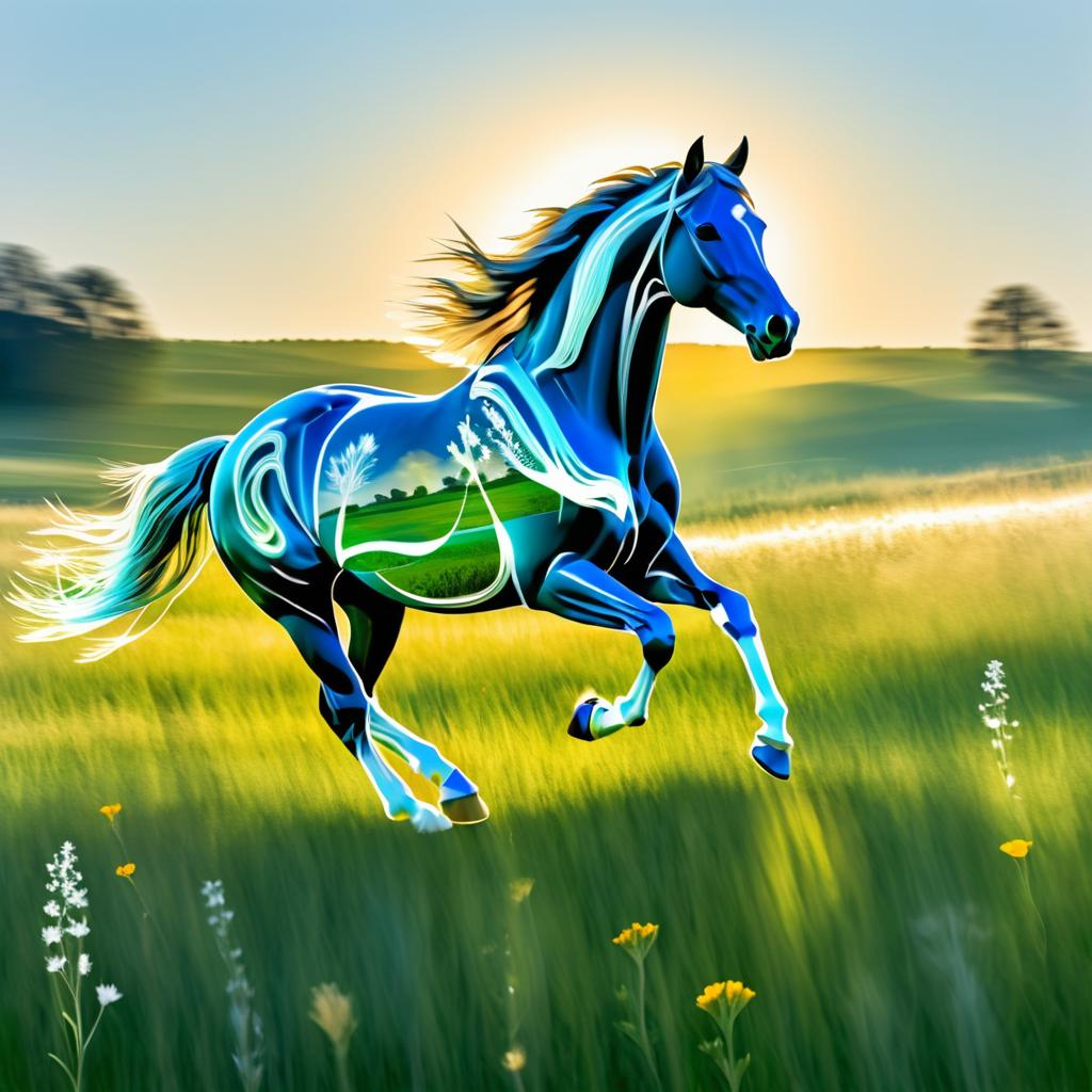 X-Ray Horse Galloping in Pastoral Landscape