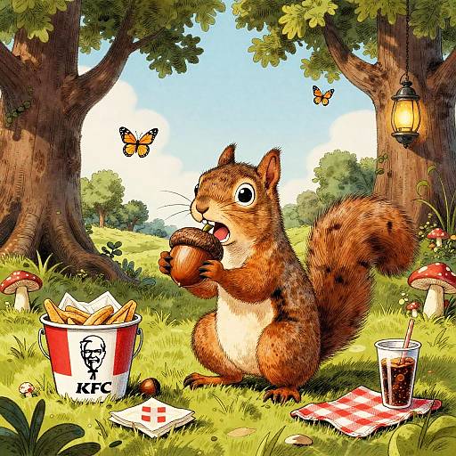 Cheerful Squirrel Feasting in Oak Meadow