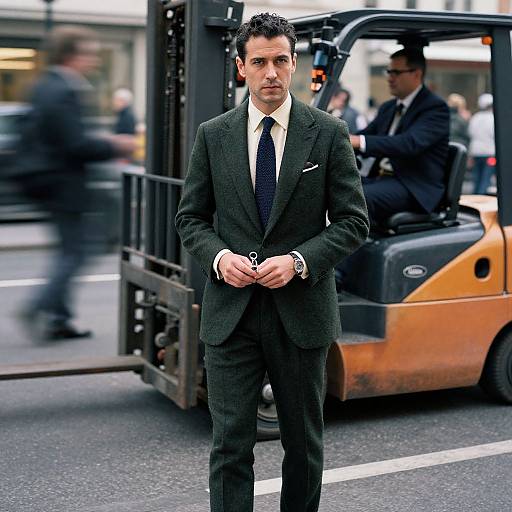 Stylish Man in Green Wool Suit