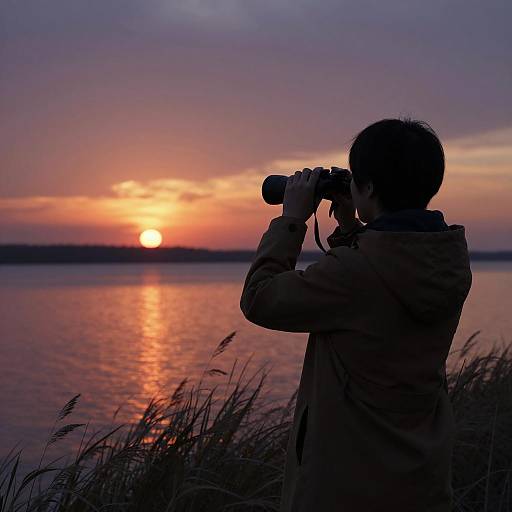 Person with Binoculars at Sunset