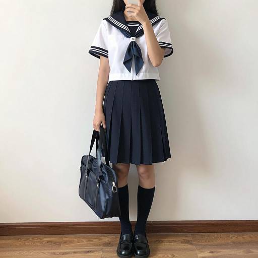 Elegant Asian Schoolgirl in Sailor Uniform