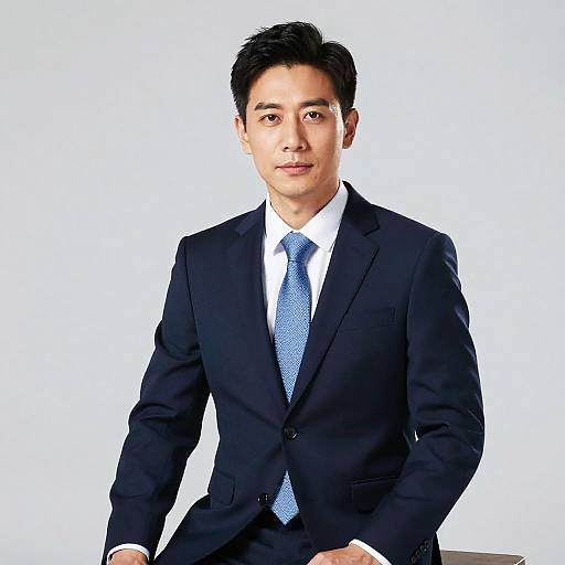 Confident Businessman in Navy Suit