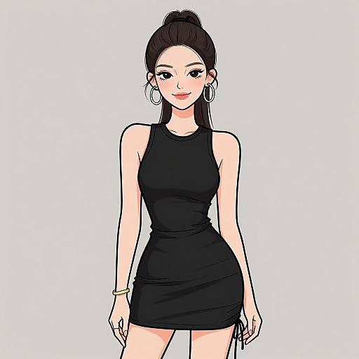 Chic Woman in Black Ruched Dress