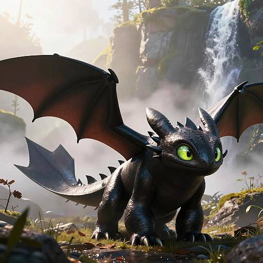 Feral Toothless Nude at Misty Waterfall