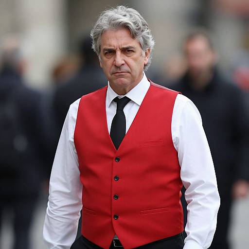 Serious Middle-Aged Man in Red Vest