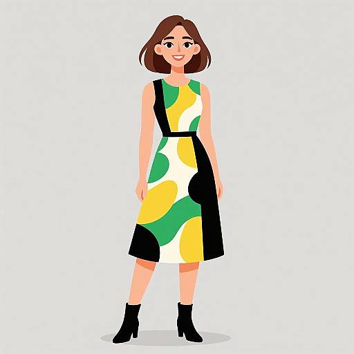 Smiling Woman in Abstract Dress