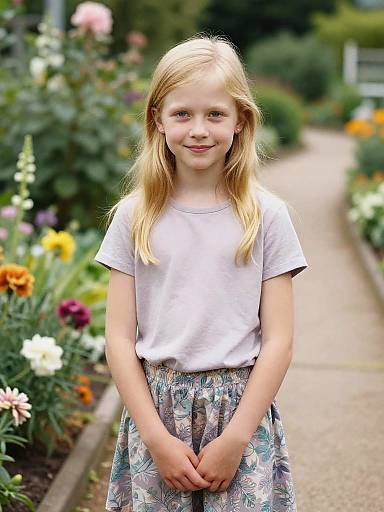 Shy Girl on Botanical Garden Path