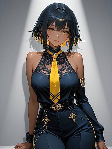 Chic Anime Woman in Geometric Jumpsuit