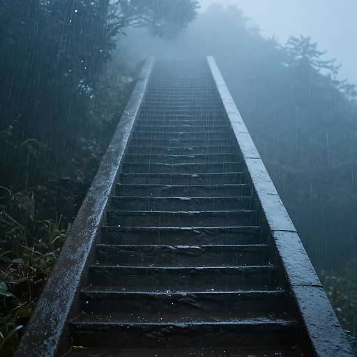 Ethereal Staircase in Gravity-Defying Rain