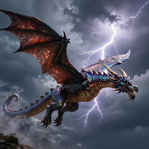 Majestic Dragon Soaring Through Storm