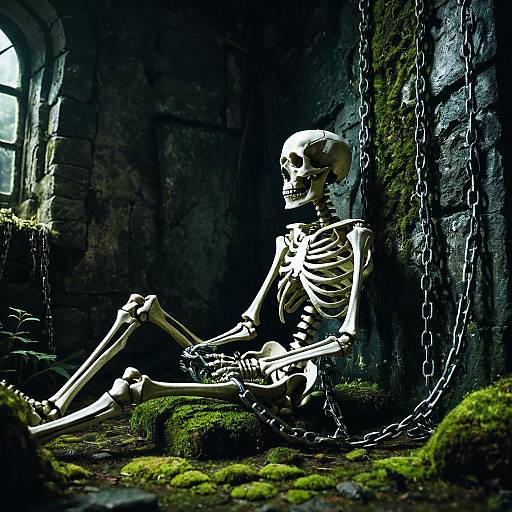 Chained Skeleton in Mossy Dungeon