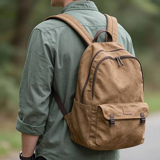 Man in Green Shirt with Backpack