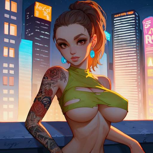 Night City Vibes: Edgy Tattooed Girl