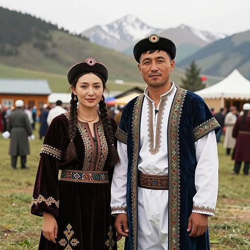 Traditional Kyrgyz Clothing in Mountain Village