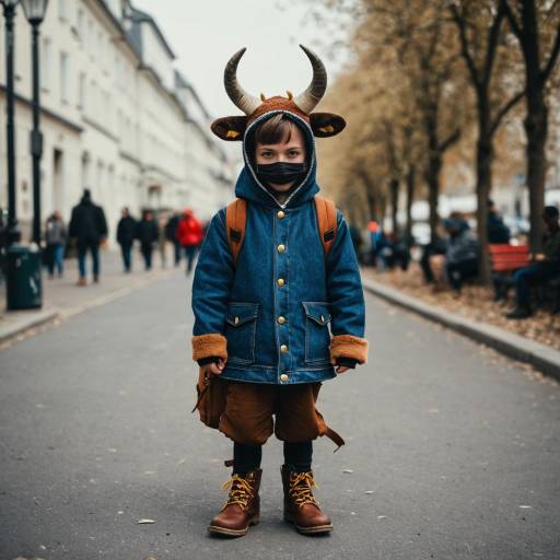 Child in Bull Costume on Street