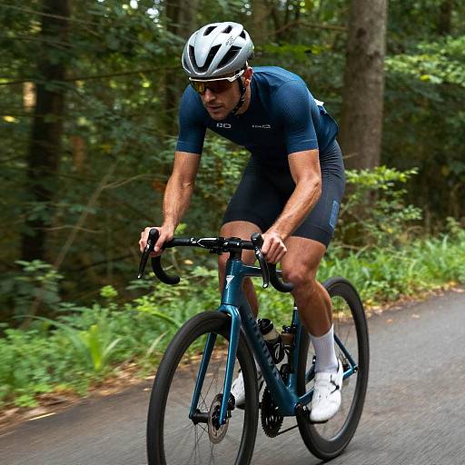 Cyclist Racing Through Lush Forest