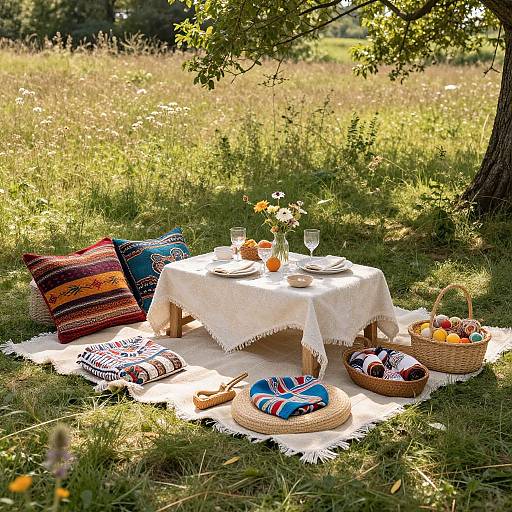 Elegant Picnic Scene with Rustic Canastos