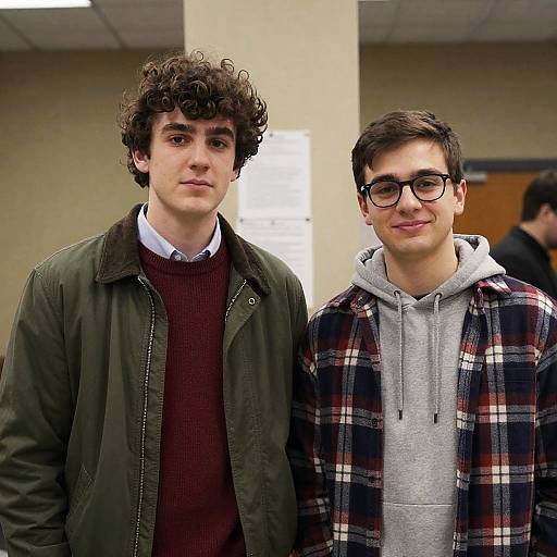 Two young men standing indoors