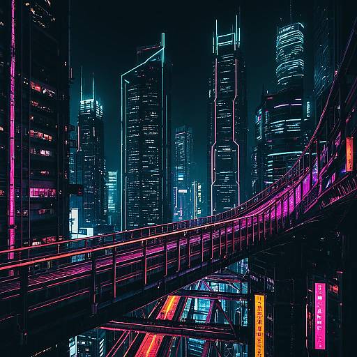 Cyberpunk Cityscape with Neon Skybridges