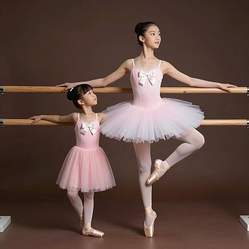 Two Young Ballet Dancers at Barre