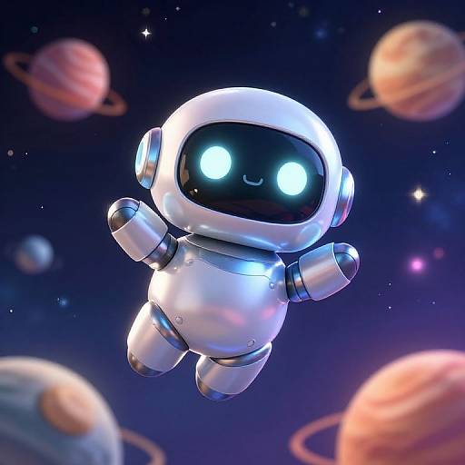 Chubby Cute Robot Floating in Space