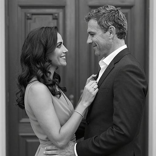 Black and White Portrait of Couple Embracing