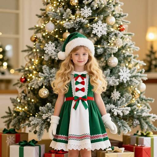 Festive Girl by Christmas Tree