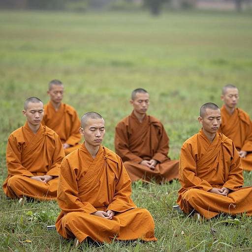 Serene Monks Meditating in Nature