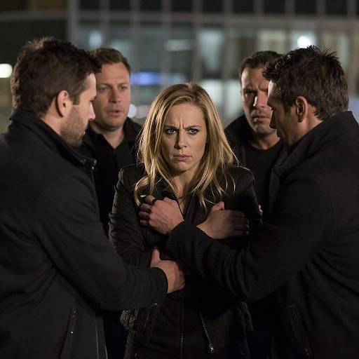 Nighttime Tension: Woman Held by Men