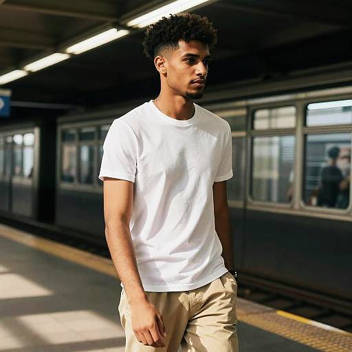 Drop Fade Afro in Sunlit Subway