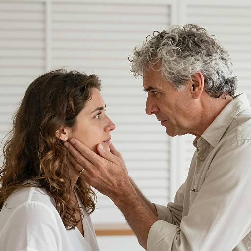 Middle-aged man comforting woman