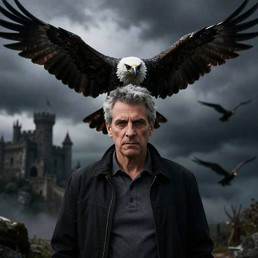 Dramatic Middle-Aged Man and Menacing Bird