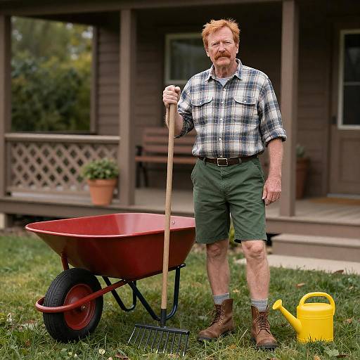Middle-Aged Man Gardening in Summer