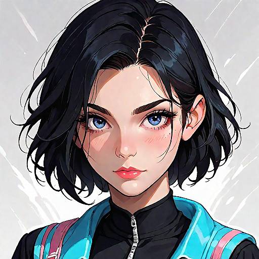 Anime Girl with Black Hair Solo